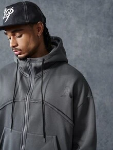 PAVTROS Men's Autumn-Winter Hoodie Set With Spliced Raw-Edge Design & Print Accents, Y2K-Themed Christmas Gift. - Grey - View 4