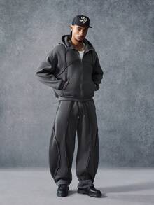 PAVTROS Men's Autumn-Winter Hoodie Set With Spliced Raw-Edge Design & Print Accents, Y2K-Themed Christmas Gift. - Grey - View 1