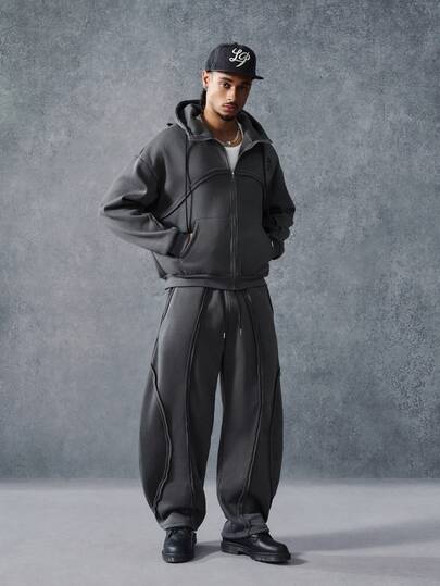 PAVTROS Men's Autumn-Winter Hoodie Set With Spliced Raw-Edge Design & Print Accents, Y2K-Themed Christmas Gift.