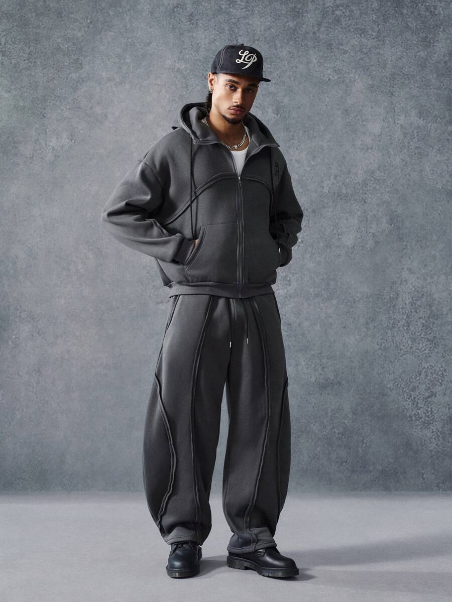 PAVTROS Men's Autumn-Winter Hoodie Set With Spliced Raw-Edge Design & Print Accents, Y2K-Themed Christmas Gift. - Grey - View 1