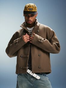 PAVTROS Men's Front Button Long Sleeve Jacket - Brown - View 4