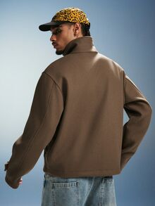 PAVTROS Men's Front Button Long Sleeve Jacket - Brown - View 2