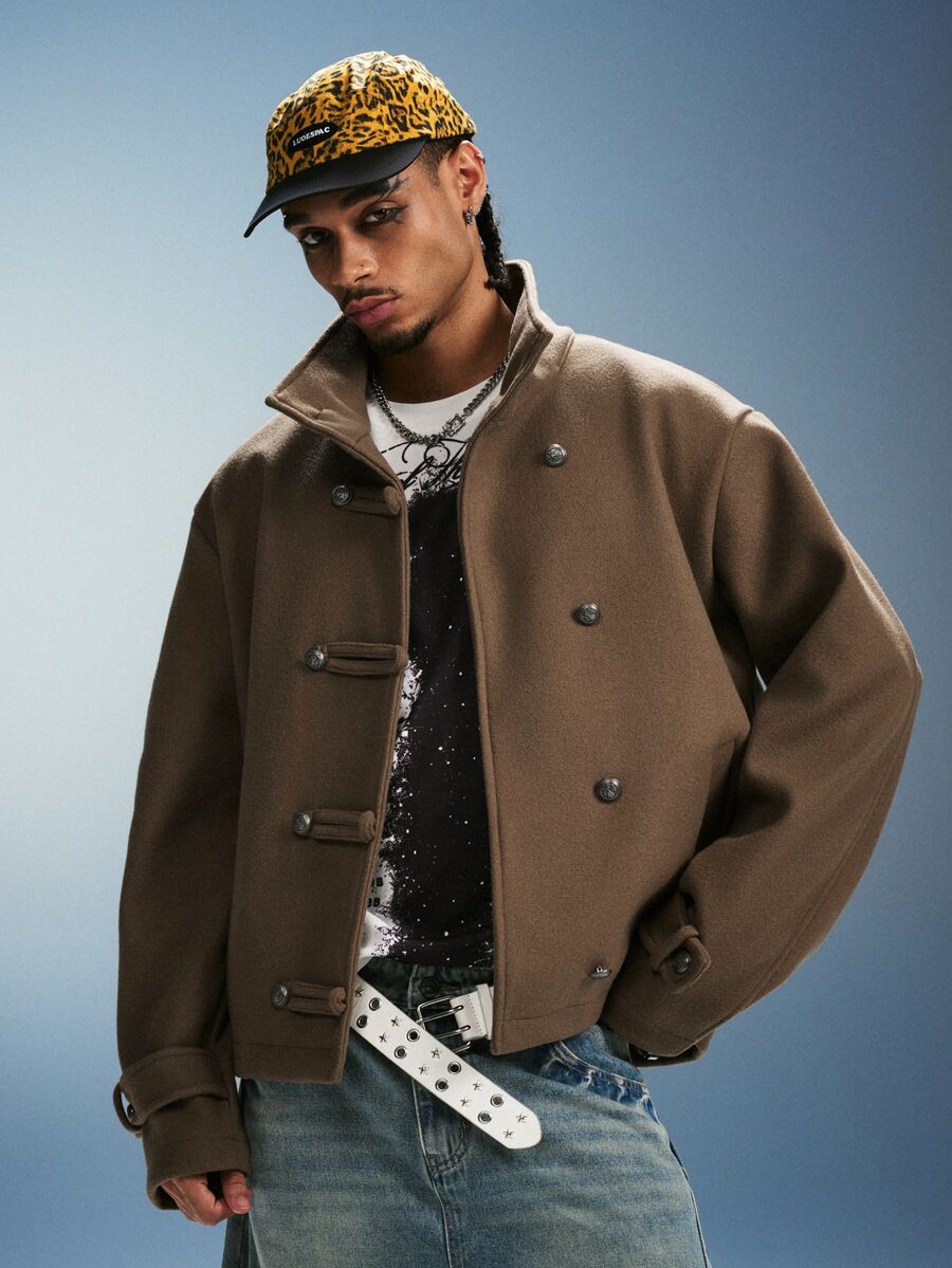 PAVTROS Men's Front Button Long Sleeve Jacket - Brown - View 1