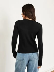 SHEIN Tall Solid Button Front Cardigan - Black - View 2