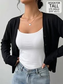 SHEIN Tall Solid Button Front Cardigan - Black - View 4