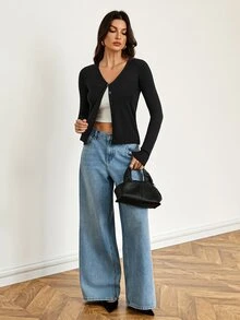 SHEIN Tall Solid Button Front Cardigan - Black - View 6