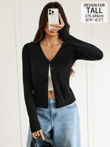 SHEIN Tall Solid Button Front Cardigan - Black - View 1