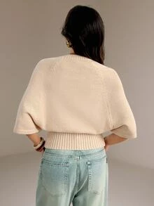 SHEIN Tall Tall Women's Apricot Textured Sweater Top With Batwing Sleeves And A Fitted Waist - Apricot - View 2