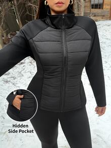 Muchica Women's Plus-Size Casual, Versatile, Zip-Up Stand-Collar Padded Coat With Hidden Pockets For Autumn And Winter. - Black - View 5