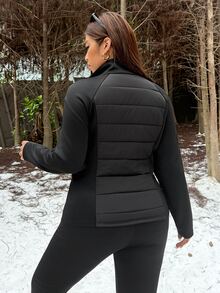 Muchica Women's Plus-Size Casual, Versatile, Zip-Up Stand-Collar Padded Coat With Hidden Pockets For Autumn And Winter. - Black - View 2