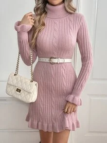 Breezaya Women's Sweet Vacation Cable Knit Waist-Cinched Sweater Dress - Pink - View 6