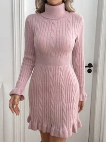 Breezaya Women's Sweet Vacation Cable Knit Waist-Cinched Sweater Dress - Pink - View 5