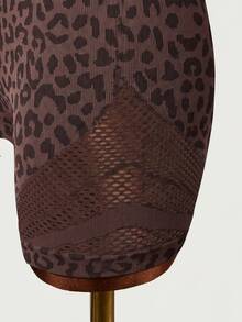 Mistrie Brown Leopard Print Mesh Yoga & Fitness Seamless Workout Set - Brown - View 8