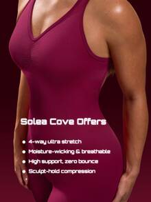 Solea Cove Solid Color Criss-Cross Back One-Piece Yoga Leggings For Women, Ruched V-Neck Open Back Cross Strap Sports Leggings, High Waist Butt-Lifting Flared Long Pants - Multicolor - View 8