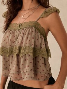 Easelle Women's Summer Elegant Polka Dot Print Lace Trim Camisole - Multicolor - View 8