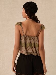 Easelle Women's Summer Elegant Polka Dot Print Lace Trim Camisole - Multicolor - View 2