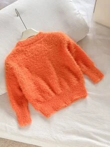Genkimix Kids Girls' Sweater, Soft Pink Color For Fall, Simple Fashionable For Thanksgiving Halloween. High-Quality Knitted Material, Soft Comfortable Skin-Friendly - Orange - View 2