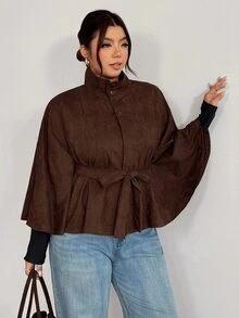 Firerie Plus Size Women's Long Sleeve Waist Tie Casual Commute Jacket Casual Brown Jacket For Women Fall/Winter Casual Office Business Work Teacher Jacket - Coffee Brown - View 6