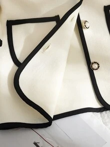 SHEIN Elladie kids 女童羊毛外套，時尚飾邊設計，3D蝴蝶結配珍珠鈕扣，適合日常穿搭，復古優雅可愛，秋冬款 - 白色 - 查看 4