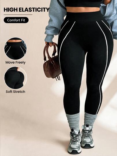 Rhythm Era Plus Size Women Contrast Color Slim Fit Casual Sports Leggings