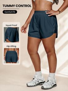 Rhythm Era Plus Size Summer Casual Mesh Patchwork Sports Shorts - Navy Blue - View 1