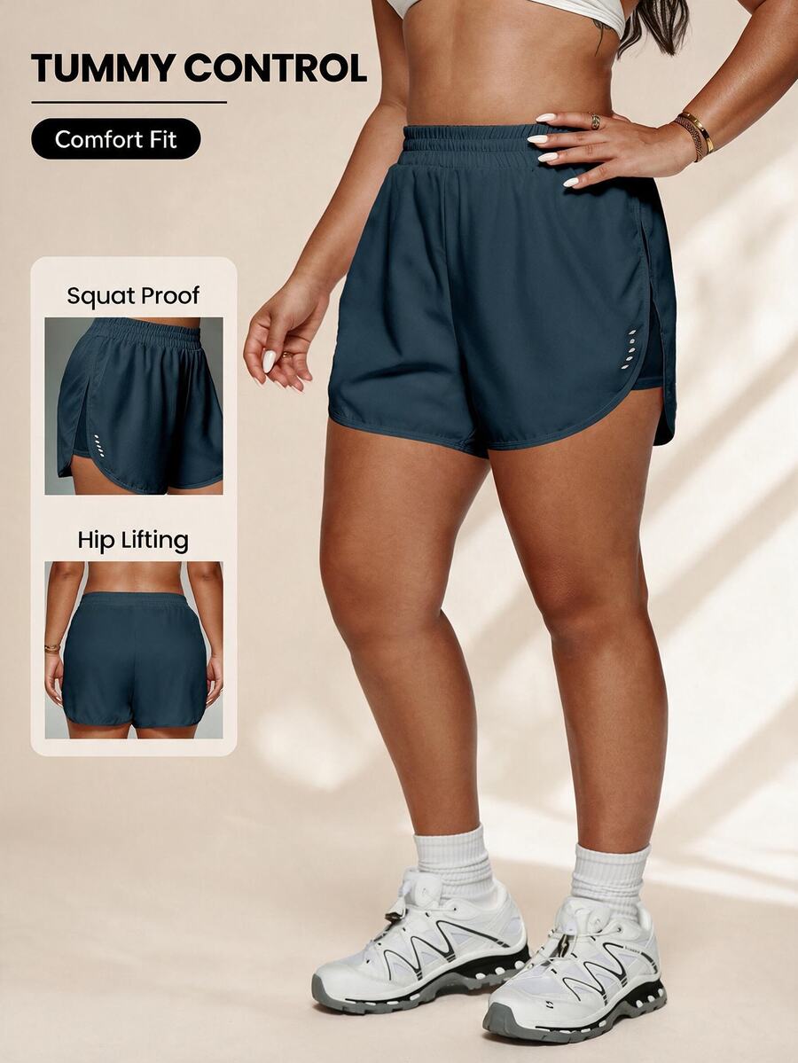 Rhythm Era Plus Size Summer Casual Mesh Patchwork Sports Shorts - Navy Blue - View 1