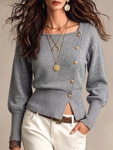 SHEIN PariChic Women's Solid Color Casual Versatile Daily Cardigan - Grey - View 1