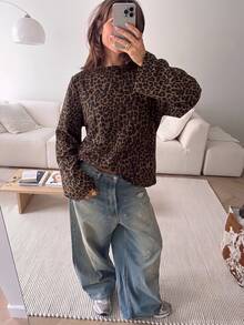 SHEIN EZwear Autumn/Winter Going Out Tops Leopard Printgraphic Tees Basic Blouses - Multicolor - View 5