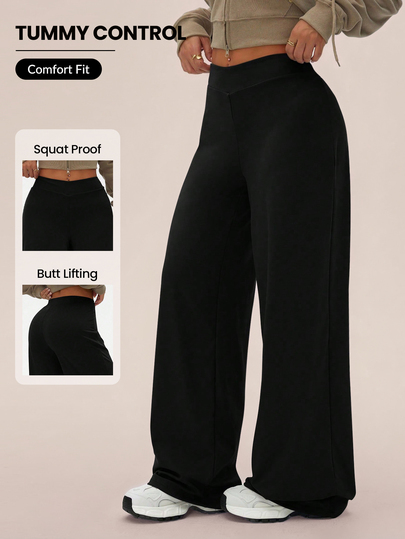 Rhythm Era Plus Size Women Solid Color Minimalist Casual Sports Leggings Wide Leg Sweatpants Dance Studio Pants Black Flare Yoga Gym Athletic Pant