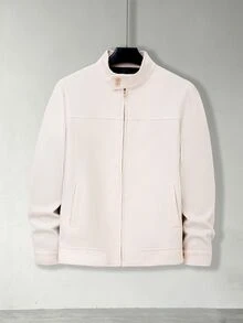Manfinity CasualCool Men's Khaki Stand Collar Zip-Up Casual Jacket - Khaki - View 3
