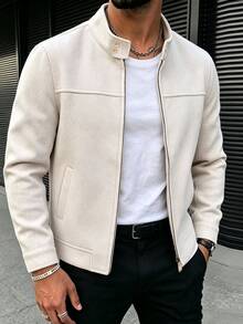Manfinity CasualCool Men's Khaki Stand Collar Zip-Up Casual Jacket - Khaki - View 5