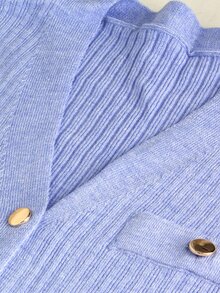 SHEIN Maternity Solid Color V-Neck Long Sleeve Single-Breasted Fitted Knit Dress Winter - Dusty Blue - View 10