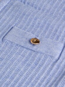 SHEIN Maternity Solid Color V-Neck Long Sleeve Single-Breasted Fitted Knit Dress Winter - Dusty Blue - View 8