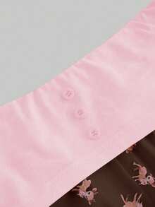 ROMWE J-Fashion طقم ملابس علوية كامي مطرز بالدانتيل وشورت مطبوع بالغزلان للنساء - بني - مشاهدة 8
