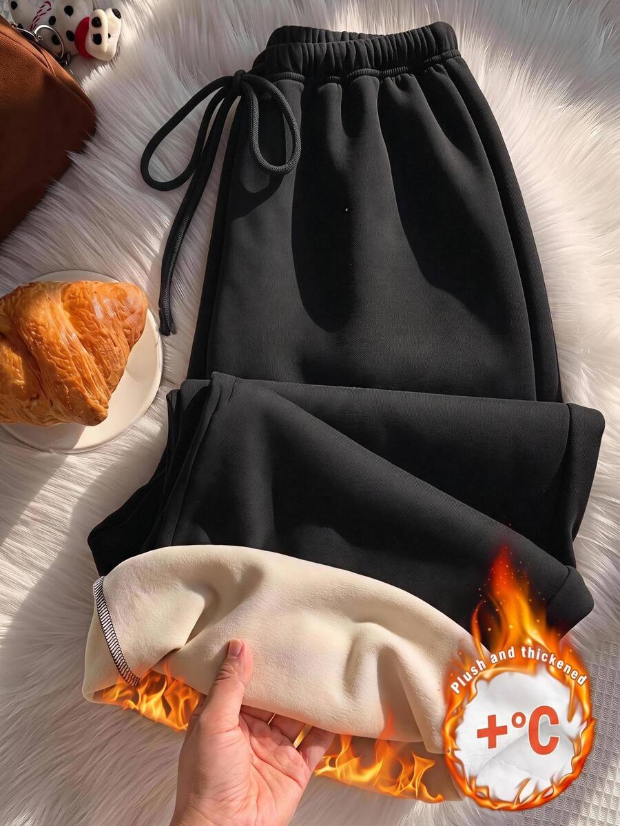 Comfortcana Plus Size Women's Drawstring Waist Casual Baggy Versatile Everyday Sweatpants Formal Home Wear Beach Black Summer