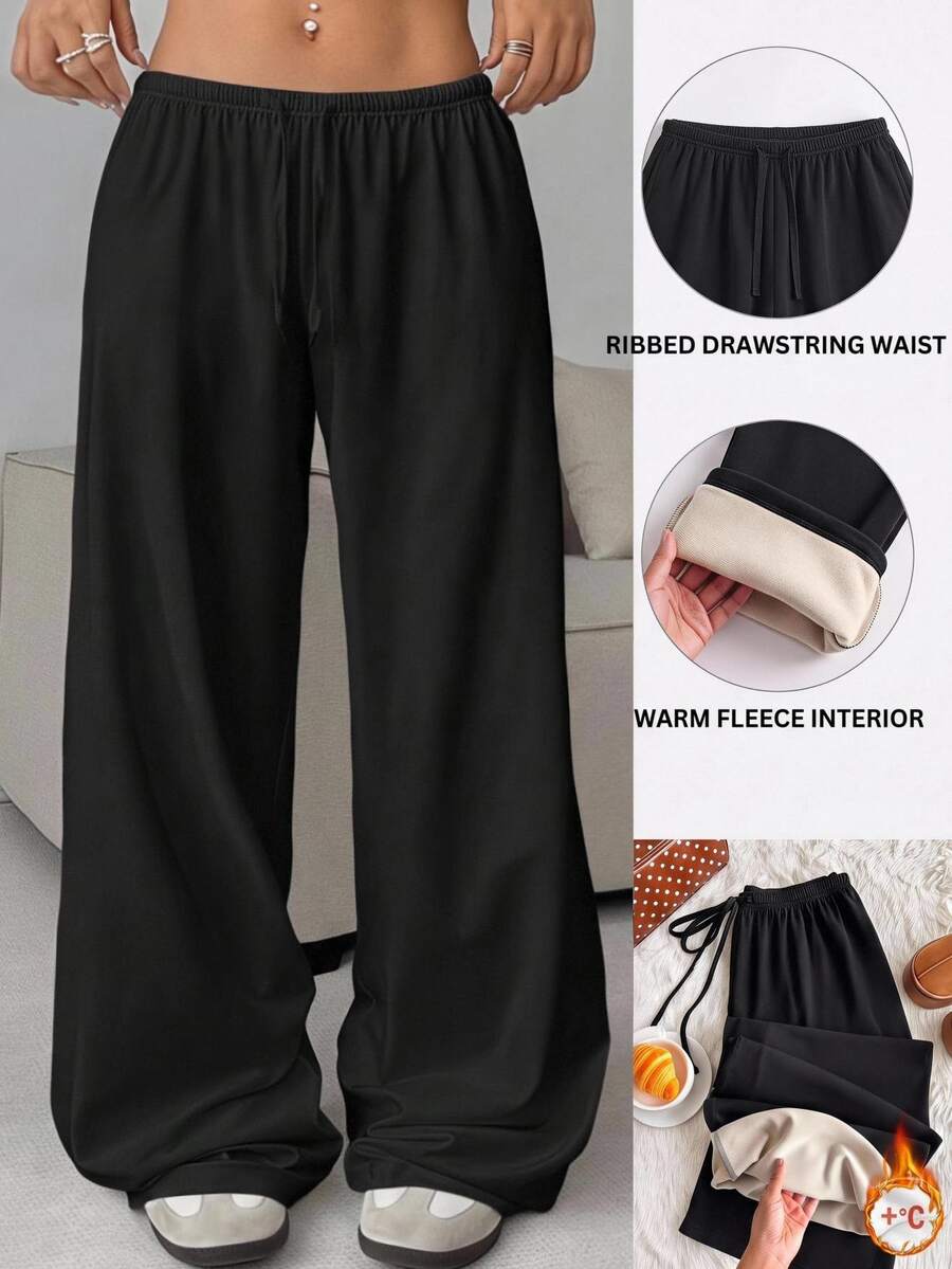 Comfortcana Plus Size Women's Drawstring Waist Casual Baggy Versatile Everyday Sweatpants Formal Home Wear Beach Black Summer