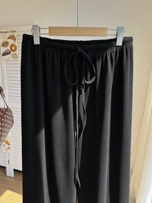 Comfortcana Plus Size Women's Drawstring Waist Casual Baggy Versatile Everyday Sweatpants Formal Home Wear Beach Black Summer - Black - View 3