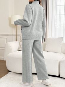 SHEIN Maternity Solid Color Nursing Long Sleeve Top And Pants 2 Pieces Set - Grey - View 7