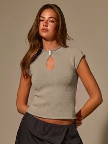 Athîral Women's Solid Color Raglan Sleeve Casual Hollow Knit Top - Camel - View 4