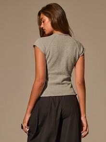 Athîral Women's Solid Color Raglan Sleeve Casual Hollow Knit Top - Camel - View 2