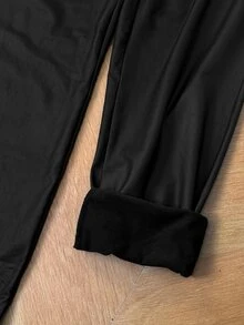 SHEIN EZwear Plus Size Women's Solid Color Casual Daily Long Sleeve Jumpsuit Fall - Black - View 7