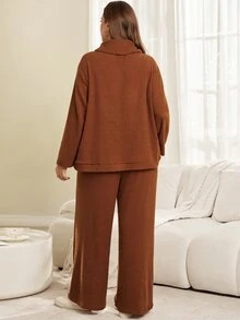 EMERY ROSE Women's Plus Size Vintage Button Decor Autumn/Winter Set Autumn Clothes For Women Winter Clothes Women Fall/Winter Sets Fall Winter 2026 - Redwood - View 4