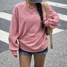 Muchica 大尺碼女款灰粉色字母刺繡落肩長袖休閒衛衣，適合正式約會之夜與辦公室，秋季穿搭 - 藕粉色 - 查看 6