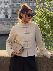 Siren Gaze New Autumn/Winter New Chinese Style Overcoat For Women Dinner Everyday Beige Elegant - Apricot - View 8