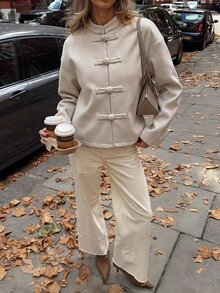 Siren Gaze New Autumn/Winter New Chinese Style Overcoat For Women Dinner Everyday Beige Elegant - Apricot - View 9
