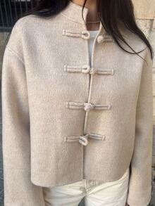 Siren Gaze New Autumn/Winter New Chinese Style Overcoat For Women Dinner Everyday Beige Elegant - Apricot - View 1