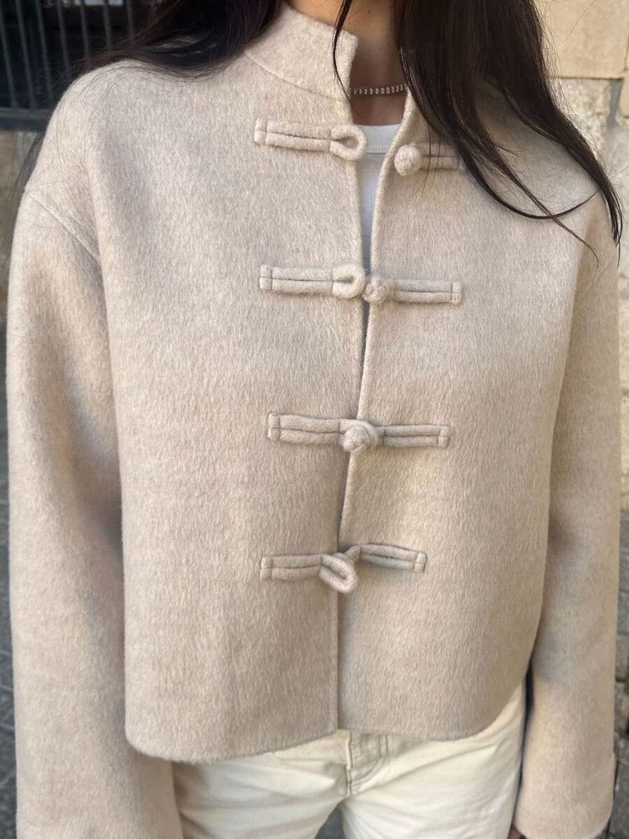 Siren Gaze New Autumn/Winter New Chinese Style Overcoat For Women Dinner Everyday Beige Elegant - Apricot - View 1