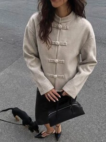 Siren Gaze New Autumn/Winter New Chinese Style Overcoat For Women Dinner Everyday Beige Elegant - Apricot - View 13
