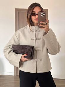 Siren Gaze New Autumn/Winter New Chinese Style Overcoat For Women Dinner Everyday Beige Elegant - Apricot - View 12