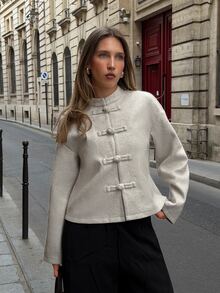 Siren Gaze New Autumn/Winter New Chinese Style Overcoat For Women Dinner Everyday Beige Elegant - Apricot - View 4